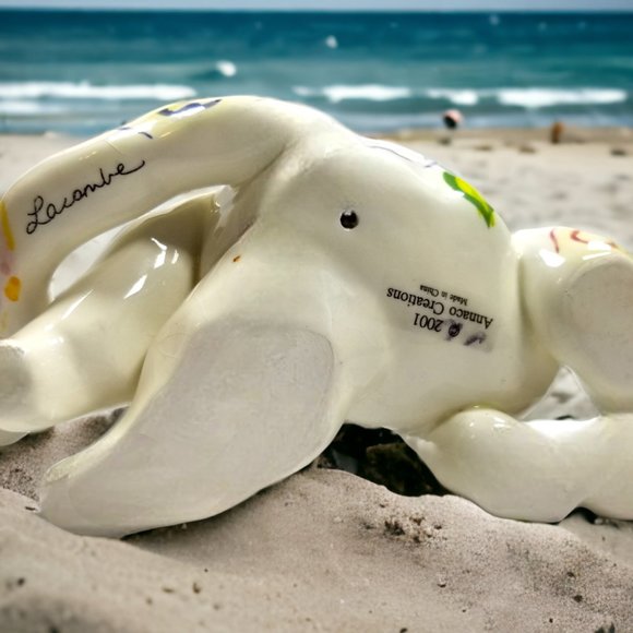 Whimsical White Cat Figure Colorful Swirls Signed By Amy LaCombe Annaco 2001 - Picture 6 of 13